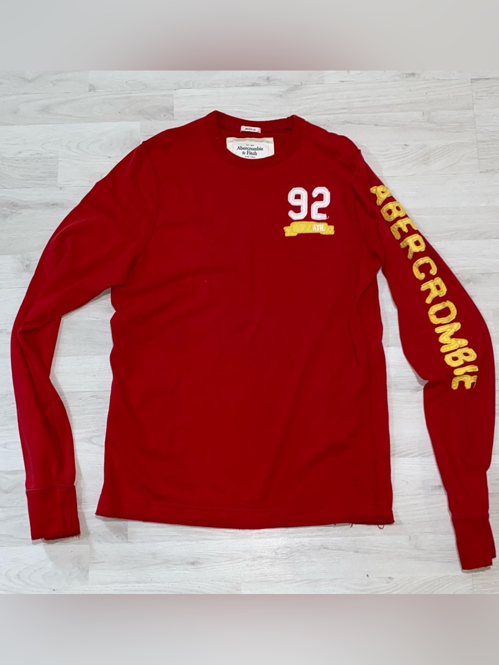 VTG Abercrombie & Fitch LS Shirt Mens XL Red Yellow Muscle Embroidered 90s Y2K